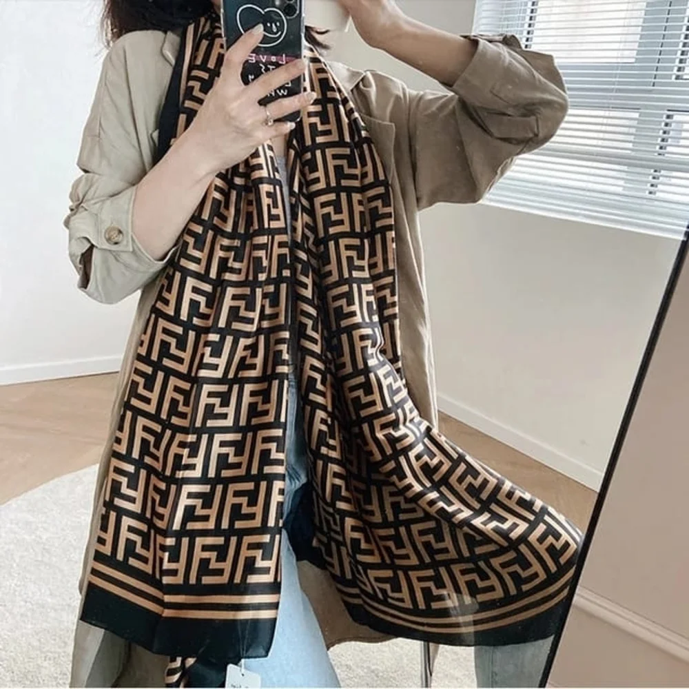 Miss Freya Long Black and Brown Monogram Scarf